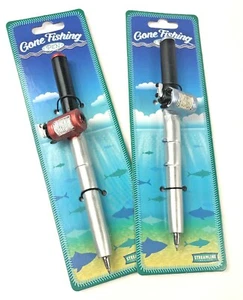 2 Novelty Black Ink BallPoint Fishing Reel Collectible Father's Day Gift Pen Set - Picture 1 of 8