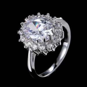 Classic Oval Shape White Crystal Stone Cubic Zircon Engagement Ring Sz S/9/60¼ - Picture 1 of 2