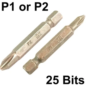 25 brocas de tornillo Phillips de 2 pulgadas, destornillador P1 o P2 brocas HECHO EN EE. UU. - Imagen 1 de 9