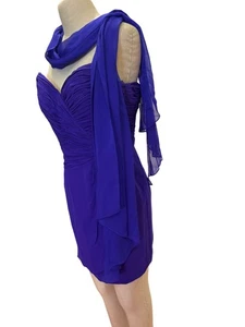 Vintage Niteline Della Roufogali Petite 4 Silk Strapless Ruched Dress With Scarf - Picture 1 of 8