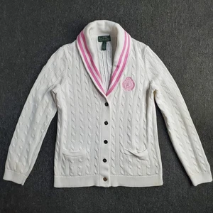 Ralph Lauren Pullover Damen Gr. XL weiß rosa LRL Active Cardigan Strick Wappen PLL - Bild 1 von 15