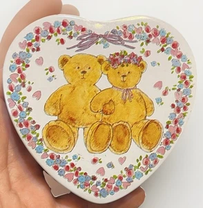 1989 Enesco Nistdose Schmuckschatulle Herzform Teddybären Hongkong Vintage - Bild 1 von 14