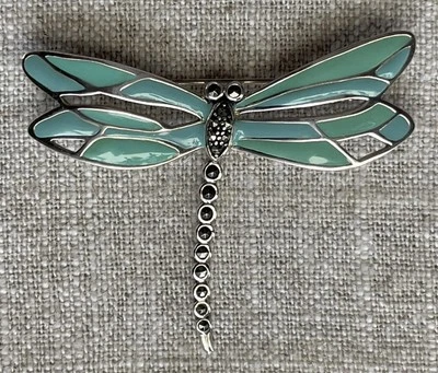 Broche prendedor de plata esterlina 925 esmalte turquesa marcasita libélula insecto China Foto 1 de 4