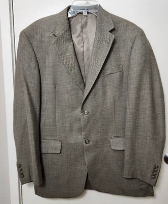 Andrew Fezza Jacket Blazer Sportcoat Sz 40R Beige Houndstooth Worsted Wool Silk - Image 1 of 4