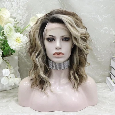 Synthetic Lace Front Wigs Brown Highlight Ash Blonde 13 2 Inches Lace Front W - Image 1 of 4
