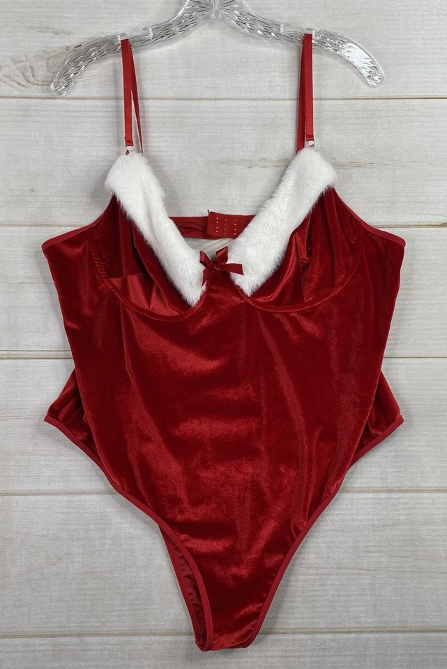 Body AvidLove Talla 20W Rojo Sra. Santa Claus Imitación Piel Lazo Terciopelo Top Navidad Foto 1 de 4