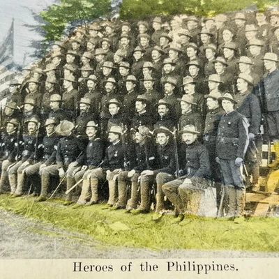 1898 Stereoview Tintado Héroes de Guerra Hispanoamericanos de Filipinas Manila Foto 1 de 2