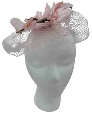 Vintage Union Made Pink Floral Fascinator Hat With Veil & Netting pin-up - Image 1 of 4