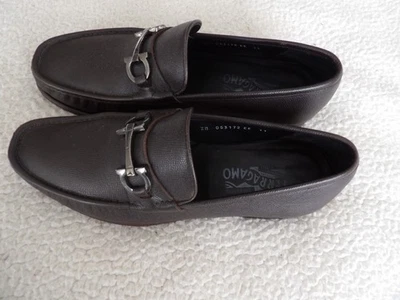 Men's SALVATORE FERRAGAMO 'CROWN' Dark Brown pebbled Leather Loafers Size 11 EE - Image 1 of 4