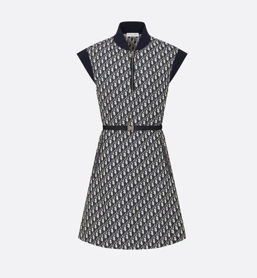 Vestido Dior Oblicuo Monograma Plisado Jacquard Corto Cinturón Azul Talla M Foto 1 de 4