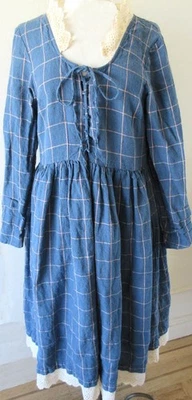 Ewa i Walla Blue Checked Linen Tie-Up Dress w/ Eyelet Trim - Image 1 of 3