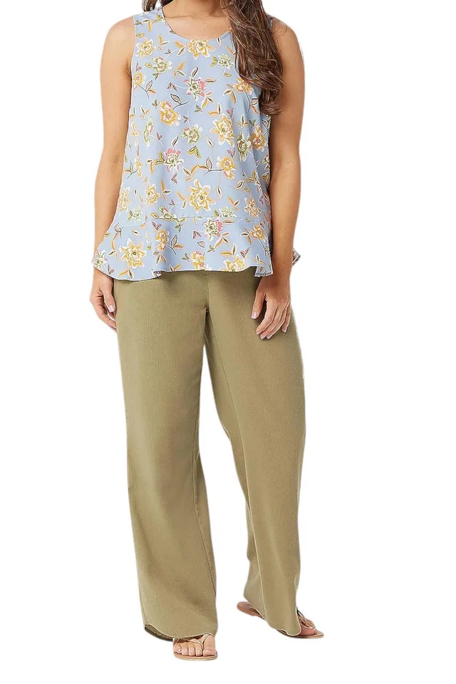 Pantalones de pierna ancha de gasa arrugada Denim & Co. para mujer con dobladillo curvo oliva Foto 1 de 1