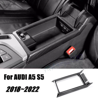 Caja de almacenamiento de consola central marco fibra de carbono ABS para Audi A5 S5 2018-2023 Foto 1 de 4