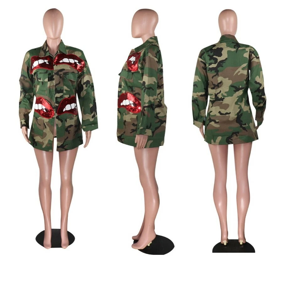 Mujeres Chaqueta Camuflaje Moda Militar Venta Caliente Botón Informal Chaqueta Prendas de abrigo Foto 1 de 1