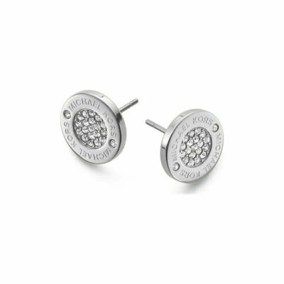 MICHAEL KORS MK Plaque Silver Stud Earrings Crystals MKJ3352040 + MK GIFT BOX - Image 1 of 3