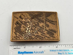 Vintage Garfield 1982 Telephone Lines Lineman Snow Storm Belt Buckle - Picture 1 of 3