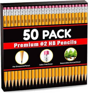 50 Pack Pre-Sharpened #2 HB Pencils with Erasers for Writing and Drawing - Picture 1 of 7