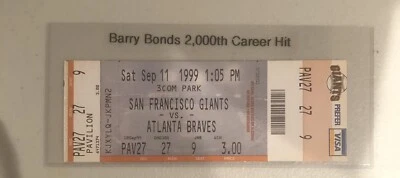 Boleto completo Barry Bonds 2000th Career Hit Mint San Francisco Giants 11/09/1999 Foto 1 de 2