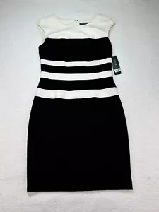 Vestido Vaina Lauren Ralph Lauren Blanco y Negro Sin Mangas Rayas Talla 8 - Imagen 1 de 10