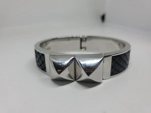 MICHAEL KORS SILVER+BLACK PYTHON LEATHER+PYRAMID STUD BANGLE BRACELET MKJ2974 - Picture 1 of 6