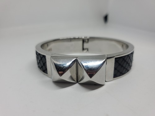 BRACCIALE MICHAEL KORS ARGENTO+PELLE DI PITONE NERO+BORCHIE PIRAMIDALI MKJ2974