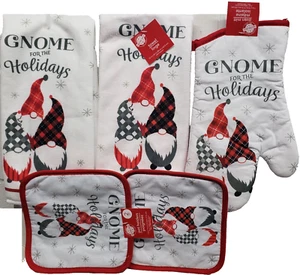 Juego de cocina de 5 piezas: 2 SOPORTES PARA OLLAS, 2 TOALLAS Y 1 GUANTE PARA HORNO, GNOME PARA LAS FIESTAS, CH - Imagen 1 de 24