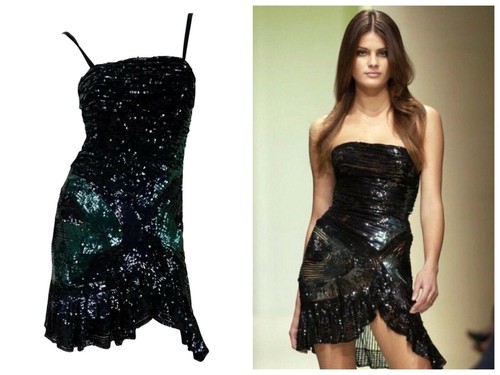 Mini abito da cocktail vintage VERSACE F W 2005 impreziosito nero smeraldo 42 US 6