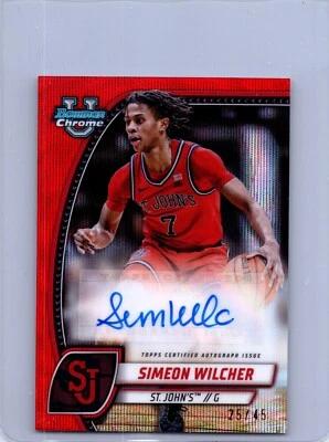 2024-25 Bowman University Chrome Simeon Wilcher #71 Red Wave Refractor Auto /45 - Image 1 of 2