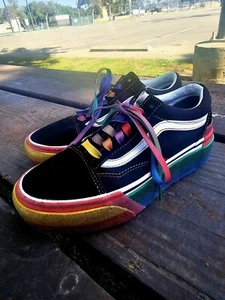 Vans Stacked Platform Rainbow Glitter Shoes Women's 5.5 - Picture 1 of 6