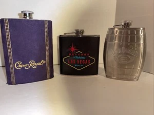 Set Of 3 Collectible Flask Jack Daniel’s Crown Royal Welcome To Las Vegas - Picture 1 of 6