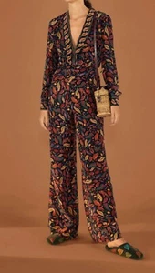 Nuevo con etiquetas Mono Farm Rio Talla M Para Mujer Negro Estampado Cuello en V Viscosa Manga Larga - Imagen 1 de 8
