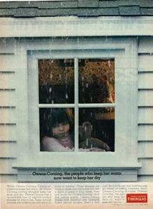 1979 Vtg Print Ad Owens-Corning Fiberglas Insulation Girl Window Rain Teddy Bear - Picture 1 of 2