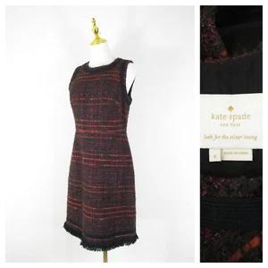 Kate Spade Womens Brown Multi Tweed Fringe Sleeveless Sheath Dress Size 8 - Picture 1 of 8