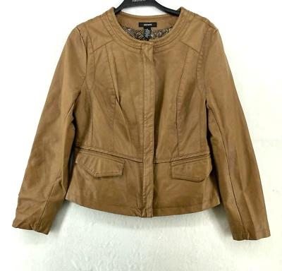 Chaqueta Alfani Mujer Talla S Marrón Camel Imitación Cuero Forro Estampado Serpiente Cuello Redondo Foto 1 de 4