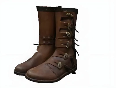 Botas de cuero medievales con cierre de encaje de cuero único - Renacimiento y LARP Foto 1 de 3