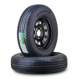 2 ROCKMAN Trailer Tire Rim ST205/75R14 8-Ply D 105M 5 Lug on 4.5" Black Mod Rim - Picture 1 of 6