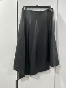 Alice + Olivia Women Black Leather Asymmetrical Skirt Size 4 S - Picture 1 of 6