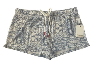 NWT PJ SALVAGE Large Super Soft Blue white lounge comfort pajama shorts #PQ9 - Picture 1 of 8