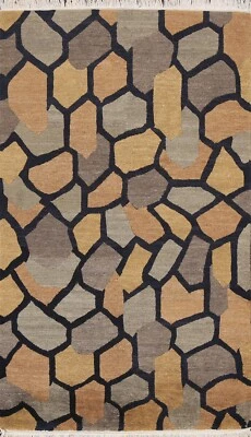 Alfombra oriental nepalí moderna geométrica tinte vegetal lana anudada a mano 4x6 Foto 1 de 4