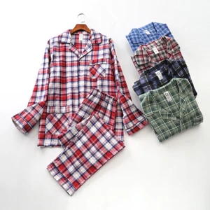Conjunto de pijama 100 % algodón para hombre manga larga pijamas botones pantalones suaves ropa para dormir tumbona - Imagen 1 de 19