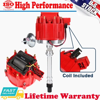 Red HEI Distributor 9000RPM For Chevy GM GMC 350 454 SBC BBC Small Big Block Cap - Image 1 of 4