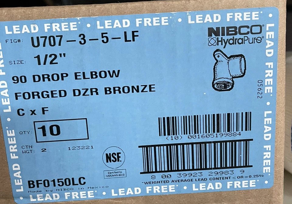 1/2 In. CxF 90 Deg. Drop Copper Elbow (1/4 Bend) BF0150LC Pack of 10  BF0150LC - Image 1 of 1