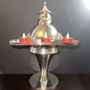 Pottery Barn 16.5” Tall Chrome Candle Holder Greeter Tray Santa Claus - Picture 1 of 6