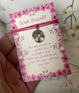 Tree Of Life Wish Bracelets /Hot Pink Cord/ Small/charm, Family /Tiny Card - Picture 1 of 4