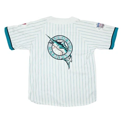 Camiseta deportiva de béisbol de colección rara MLB Florida Marlins a rayas grande para hombre” Foto 1 de 4