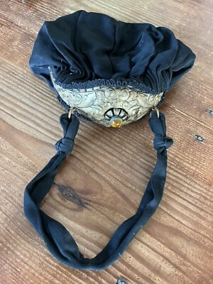 Antique Vintage Black Fabric Coin Purse Reticule with Ornate Gold Snap Frame - Image 1 of 4