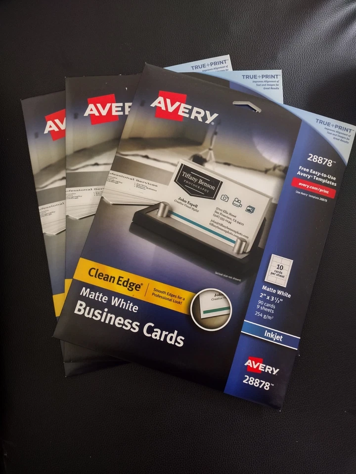 2x Avery White Clean Edge Business Card - 28878 Ink Jet. 90 Cards Each