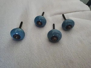 4 Country Vintage blaue Griffgriffe Porzellan Keramik Bronze Hardware Neu ohne Etikett - Bild 1 von 5