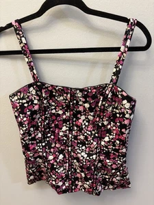 White House Black Market Bustier - Größe 8 - Reißverschluss hinten abnehmbare Träger rosa Rosen - Bild 1 von 3