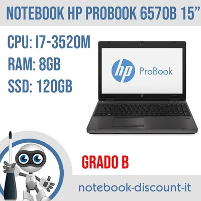Notebook Hp Probook 6570B  15" Cpu i7-3520M Ram 8Gb  SSD 120Gb Win10  GRADO B - Immagine 1 di 4